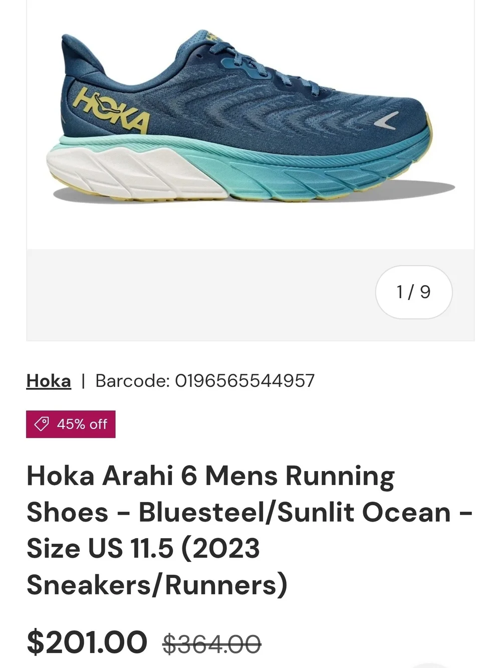 Hoka Men's Arahi 6 Size 7.5